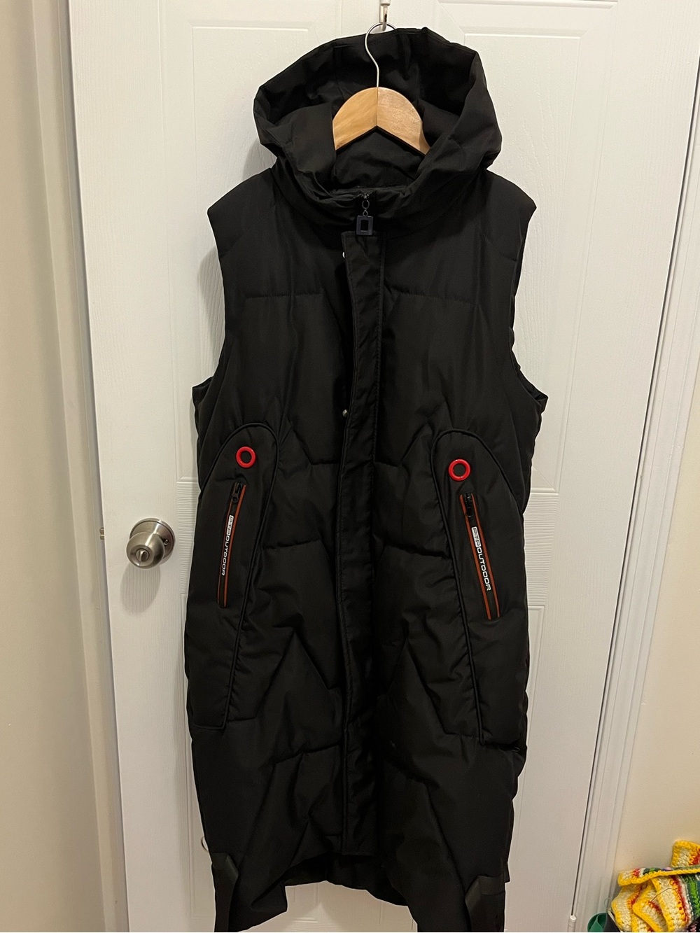 Black Hooded Quilted Long Vest